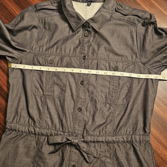 GAP Graphite Gray Roll Tab Long Sleeve Shirt Dress Midi Utility Women M - Picture 12 of 16